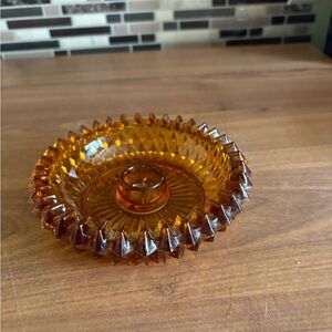 Vintage Indiana Glass Amber Glass Diamond Point Candle Holder